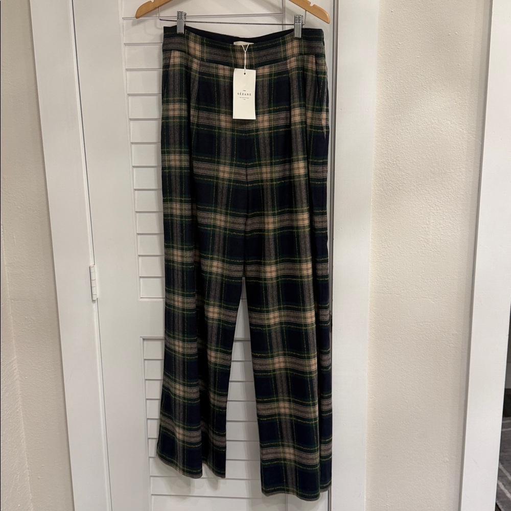 Sezane Navy and Green Plaid AZZIO TROUSERS - Picture 5 of 7
